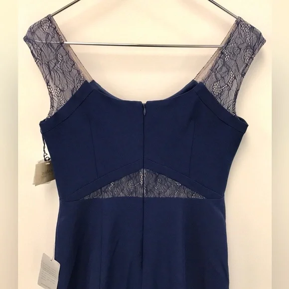 AIDAN MATTOX Lace inset cutout Navy Blue floor length gown Size 4 NEW WITH TAGS - Picture 12 of 15